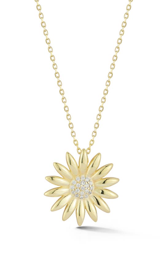 Sphera Milano 14k Gold Plated Sterling Silver Pavé Cz Flower Pendant Necklace