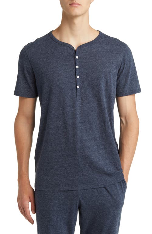 Heathered Recycled Cotton Blend Henley Pajama T-Shirt in Navy
