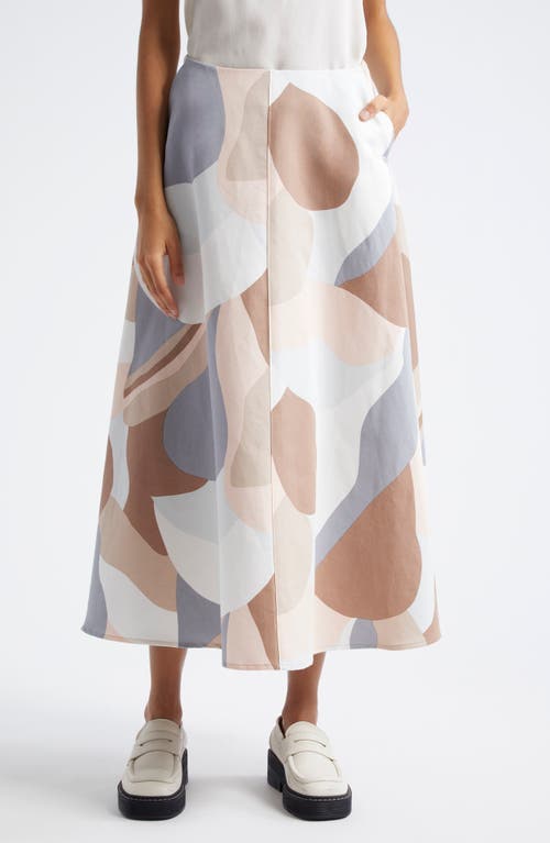 Marimekko Laita Kamelia Cotton & Linen Maxi Skirt in Light Rose Brown Grey 