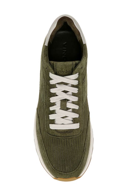 Shop Vince Edric Corduroy Textured Suede Sneaker In Olive Smoke