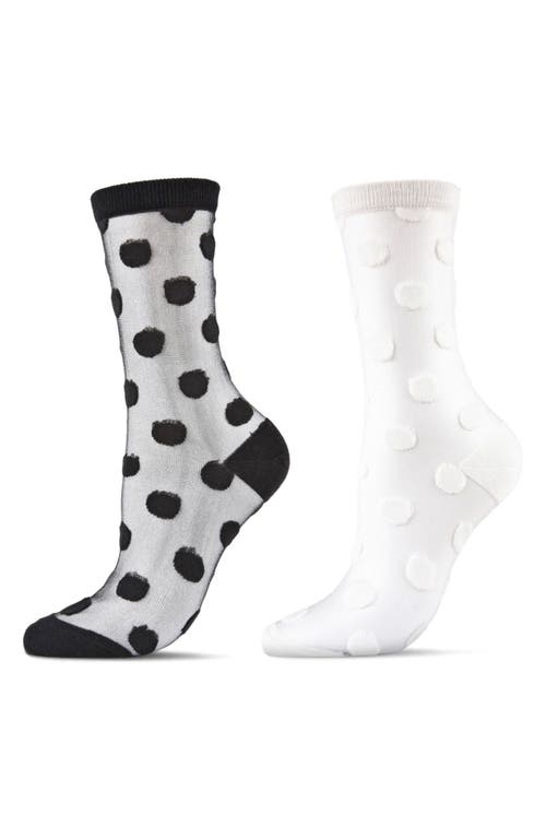 MeMoi Polka Dot Assorted 2-Pack Sheer Ankle Socks in Black-White at Nordstrom, Size 9