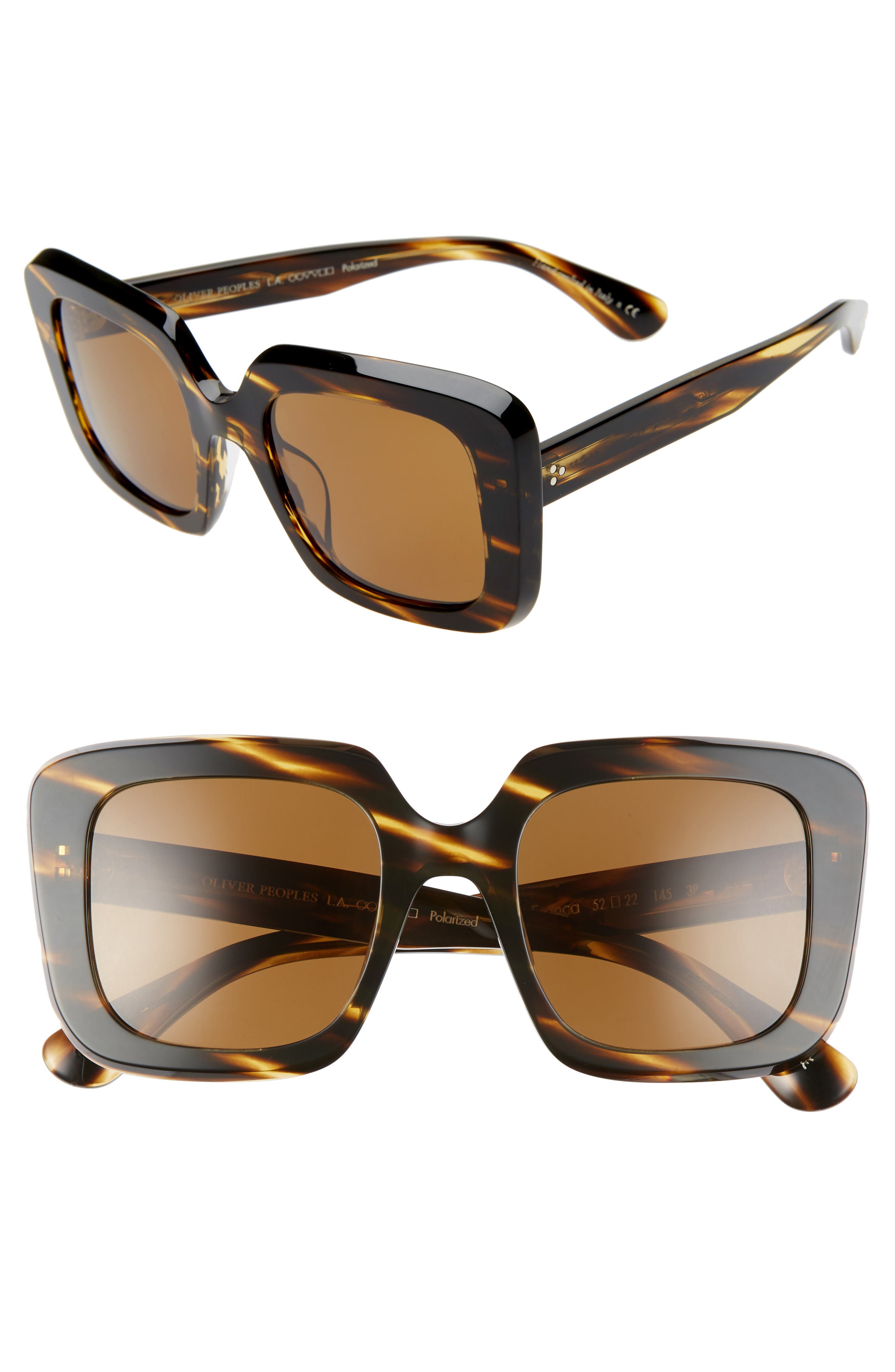 Oliver Peoples Franca 52mm Oversized Polarized Square Sunglasses In Brown |  ModeSens