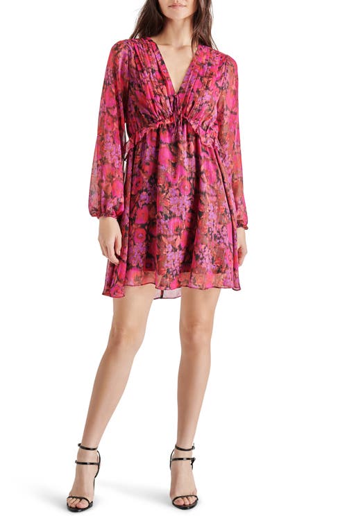 Steve Madden Rami Floral Long Sleeve Chiffon Dress Dark Fuchsia at Nordstrom,