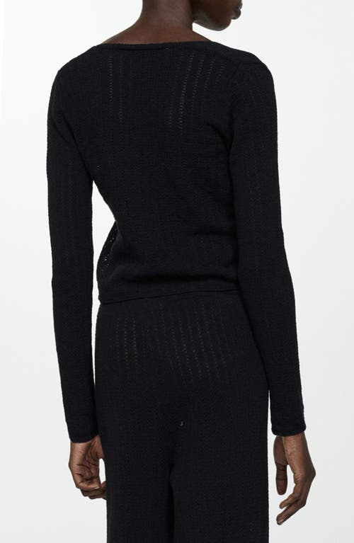 Shop Mango Tie Front Open Stitch Cardigan In Black