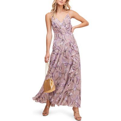 Astr The Label Floral Ruffle Detail Maxi Dress, Pink
