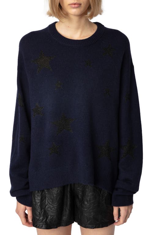 Zadig & Voltaire Markus Metallic Star Cashmere Blend Sweater in Encre 