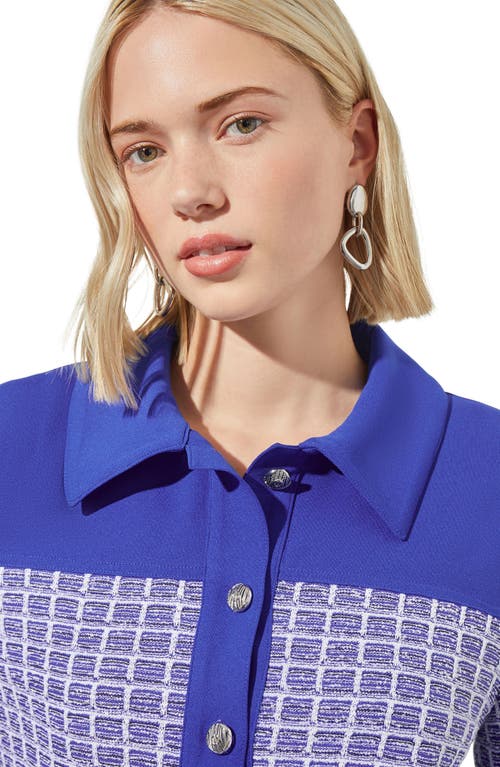 Shop Ming Wang Mixed Media Crop Jacket In Sapphire Sea/white