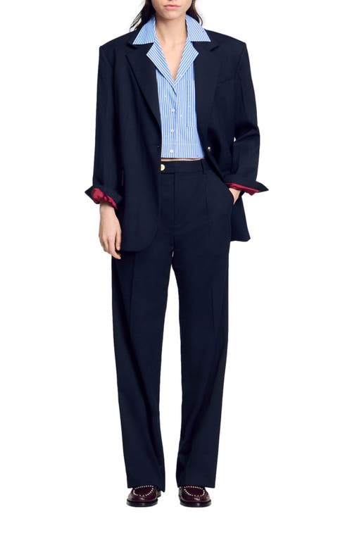 Shop Sandro Wool Trousers In Navy Blue