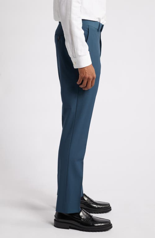 Shop Open Edit Solid Slim Fit Wool Blend Trousers In Navy Sky