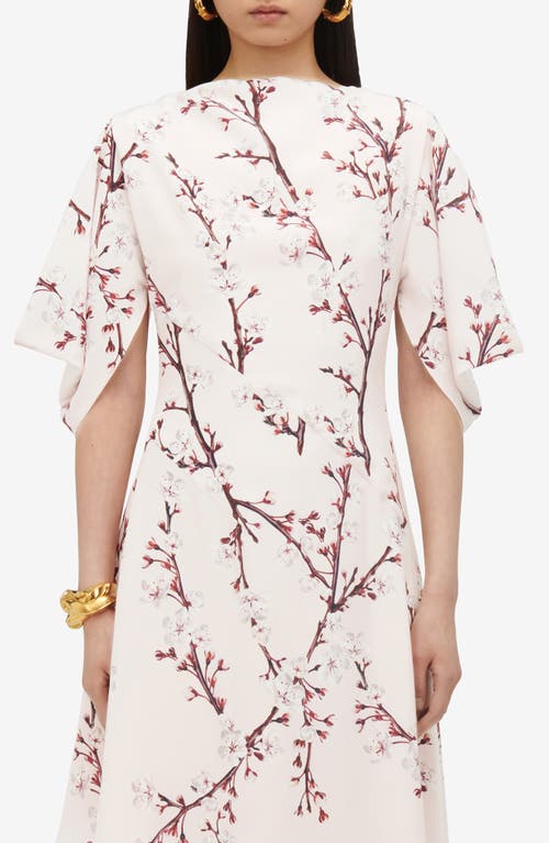 Shop Alexander Mcqueen Cherry Blossom Asymmetric Silk Dress In Ice Pink