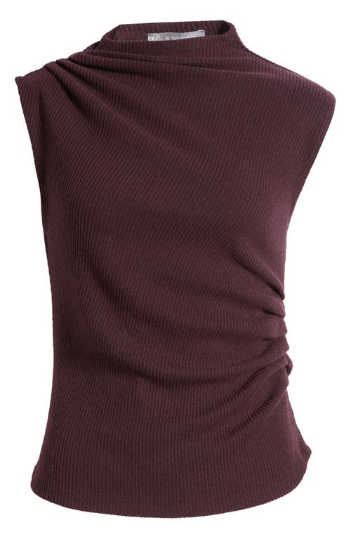 Wit & Wisdom Asymmetric Ruched Sleeveless Mock Neck Knit Top In Heather Concord Grape