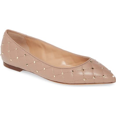 Valentino Garavani Rockstud Spike Ballerina Flat, Beige