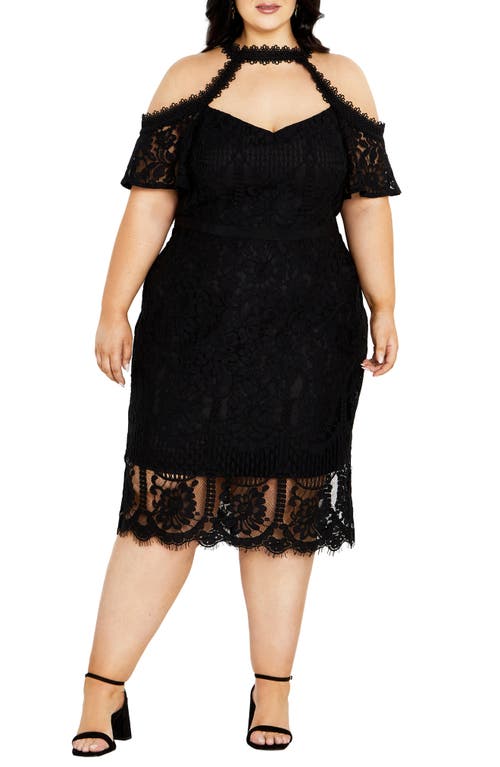 City Chic Pippa Cutout Lace Overlay Cocktail Midi Dress Black at