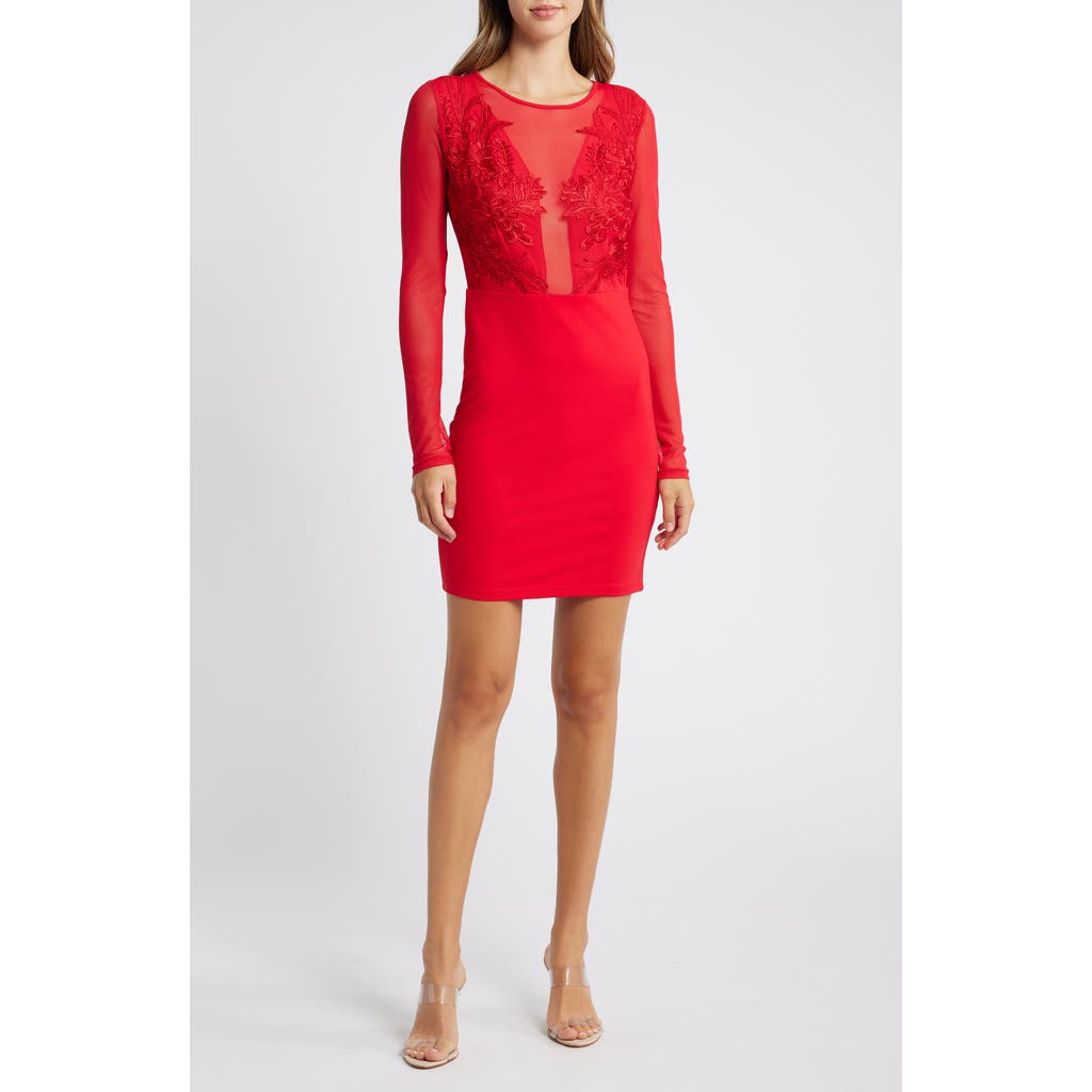Bebe Mesh And Lace Illusion Dress In Red