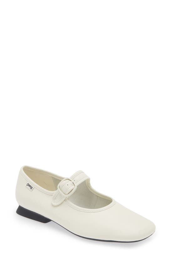 Camper Casi Myra Leather Ballerina Shoes In White Natural