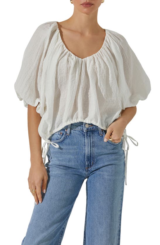Shop Astr Puff Sleeve Side Tie Top In White