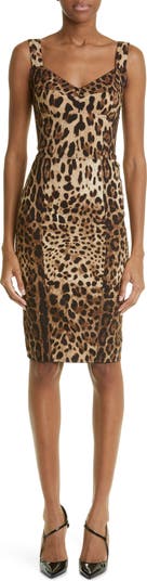 Leopard-print cady corset-style midi dress in Multicolor for