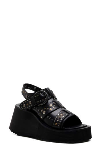 Free People Ace Studded Wedge Sandal In Black