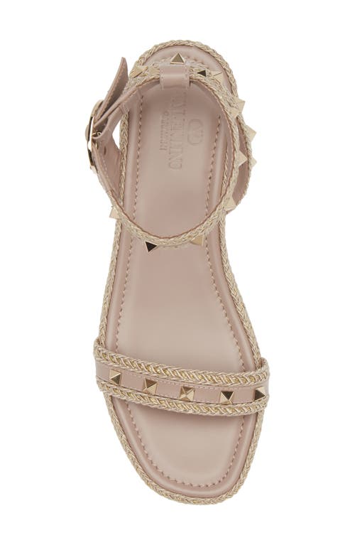 Shop Valentino Garavani Rockstud Torchon Espadrille Wedge Sandal In Poudre