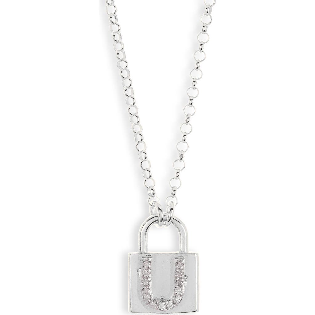 Meshmerise Diamond Padlock Initial Pendant Necklace In White-u