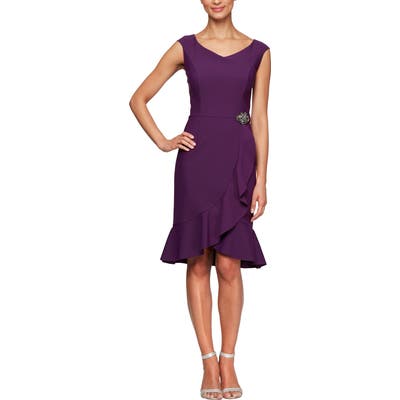 Alex Evenings Ruffle Hem Sheath Dress, Purple