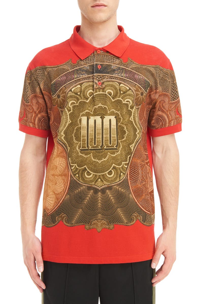 GIVENCHY Currency Print Polo, Main, color, RED