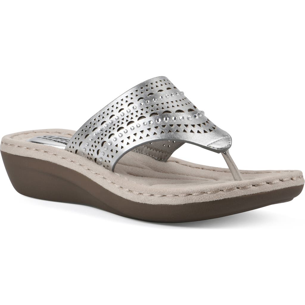 Cliffs By White Mountain Women's Comate Thong Sandal In Silver/metallic/smooth
