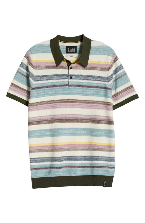 Shop Scotch & Soda Structured Knit Polo In Medium Beige Stripe