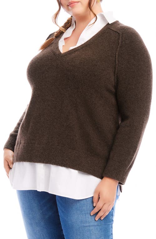 Shop Karen Kane Mixed Media Layered Sweater In Brown