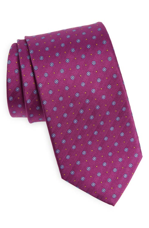 David Donahue Neat Floral Silk Tie in Berry at Nordstrom