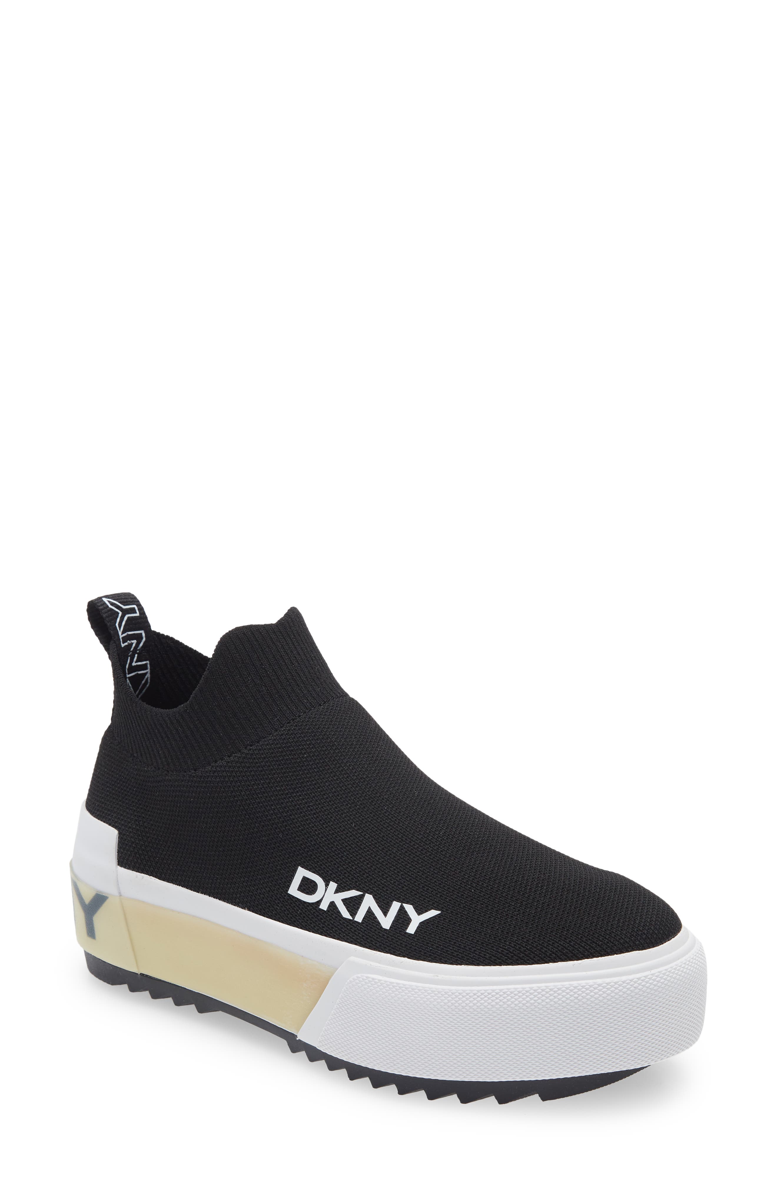 DKNY Viven Slip-On Knit Platform Sneaker in Black/White at Nordstrom, Size 6
