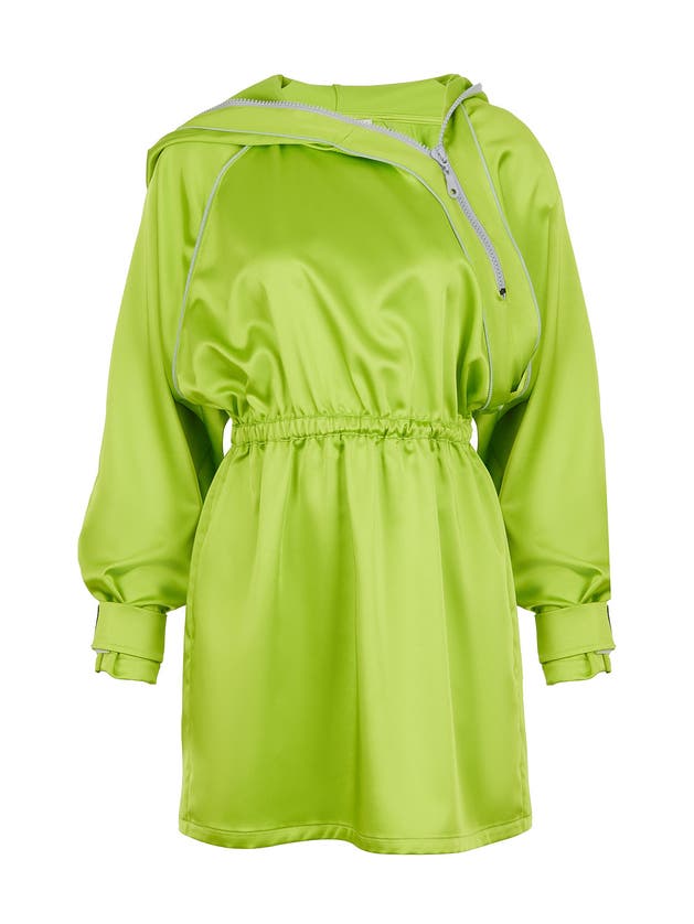 Shop Nocturne Asymmetric Collar Mini Dress In Open Green