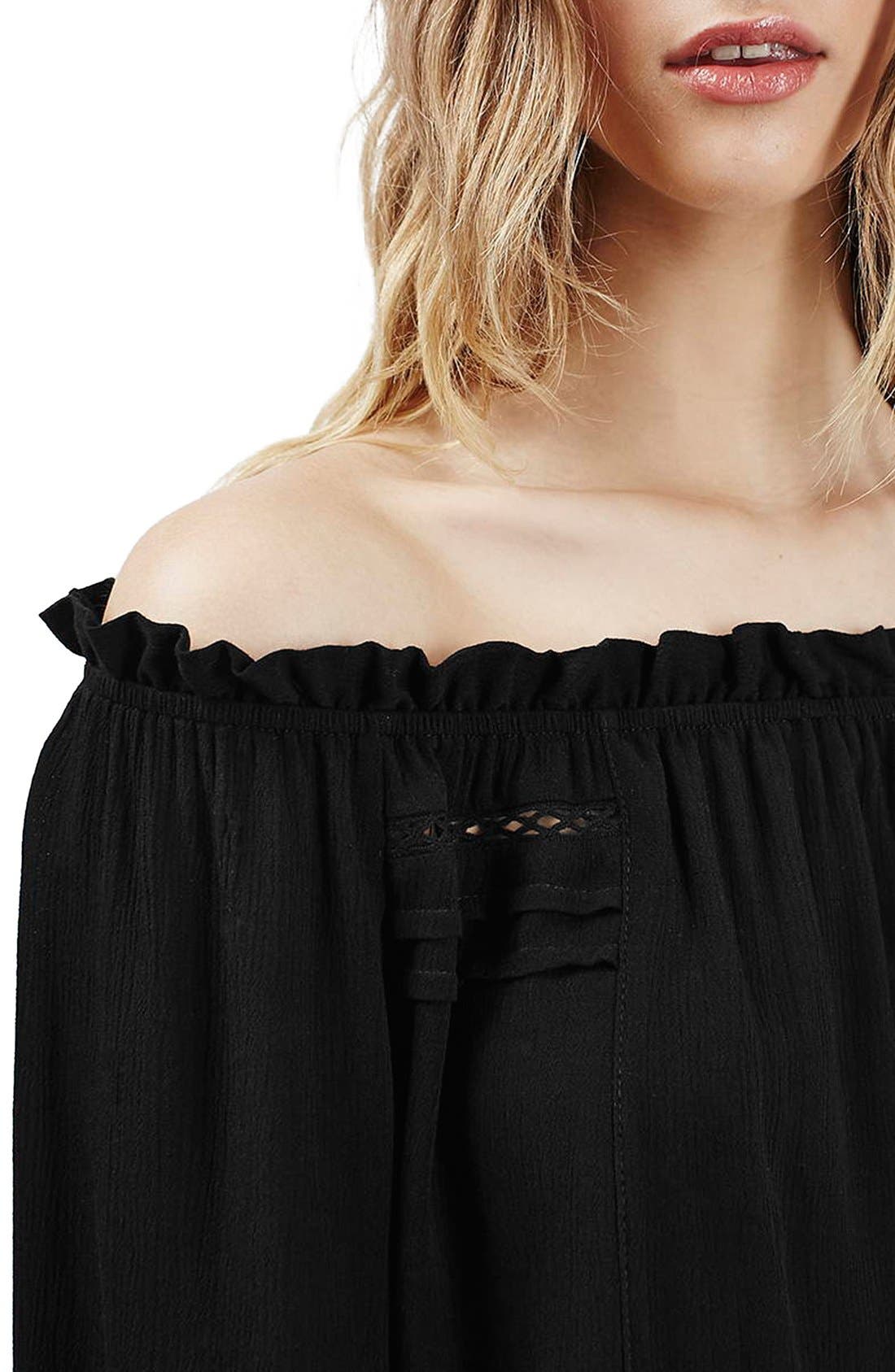 Topshop Off the Shoulder Romper in Black