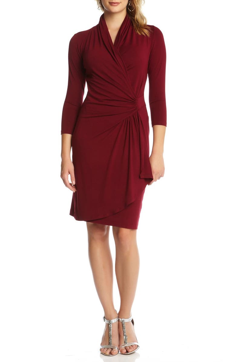 Karen Kane Three-Quarter Sleeve Jersey Cascade Faux Wrap Dress | Nordstrom