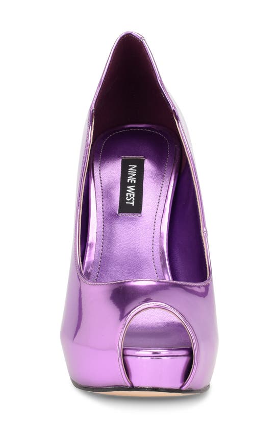 Nine West Hilare Peep Toe Platform Pump In Purple Mirror Metallic