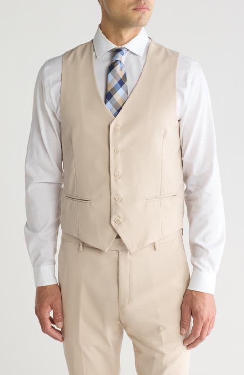 Gino Vitale Skinny Fit Solid Stretch Three Piece Suit In Light Beige