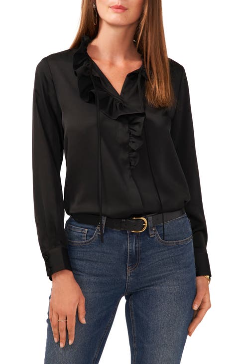 Ruffle Front Tie Neck Blouse