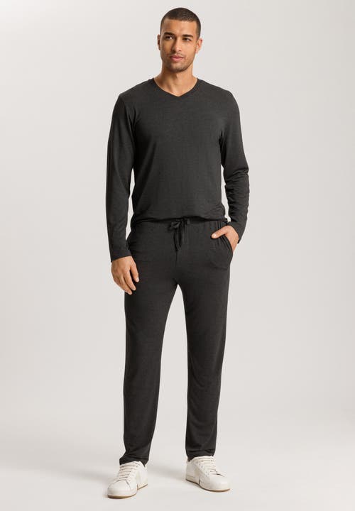 Hanro Casuals Long Sleeve V-neck Top In Caviar