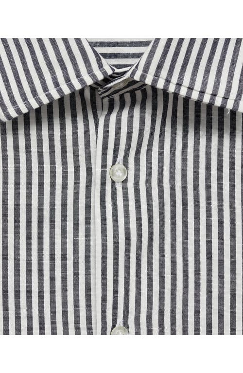 Shop Mango Regular Fit Stripe Cotton & Linen Button-up Shirt In Charcoal