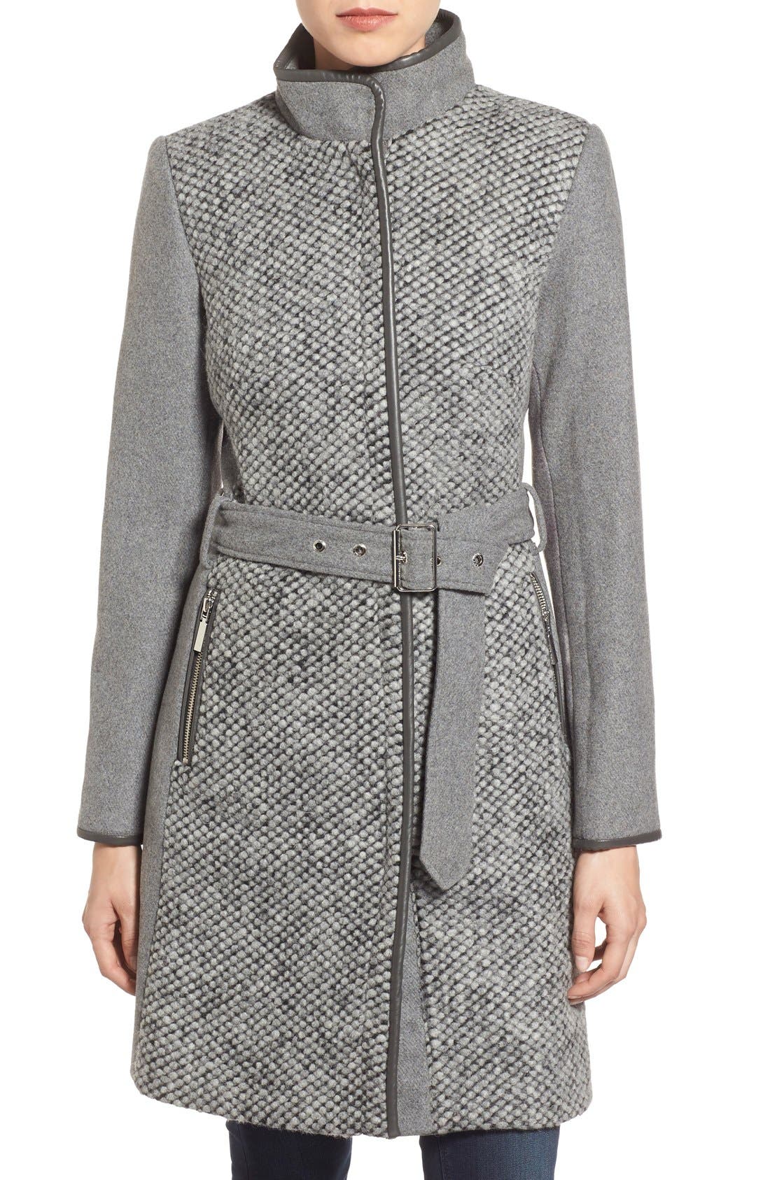 Vince Camuto Bouclé Front Belted Wool Blend Coat Nordstrom