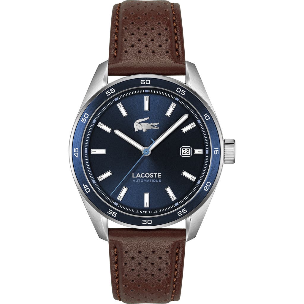 Lacoste Boston Automatique Leather Strap Watch, 40mm In Blue
