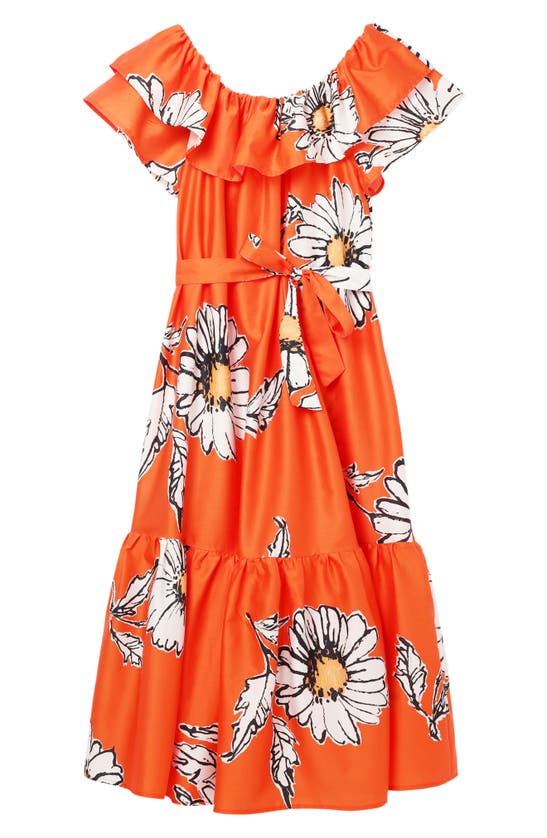 Shop Desigual Daisy Ruffle Midi Dress In Orange