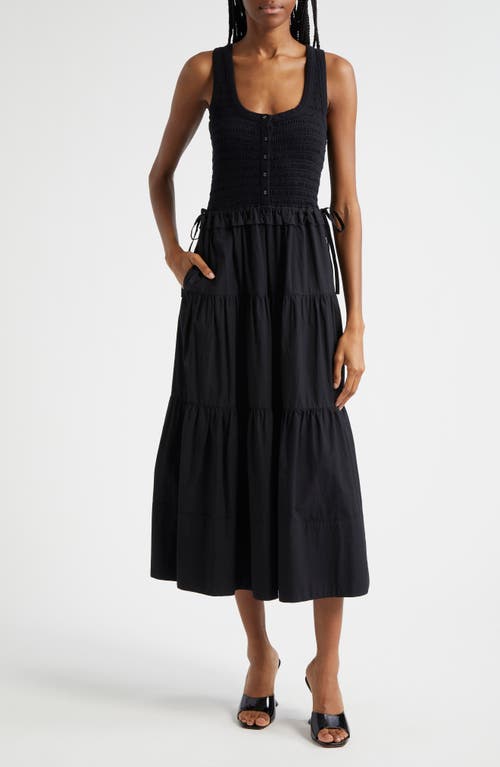 Shop Cinq À Sept Hali Smock Bodice Midi Cotton Blend Dress In Black