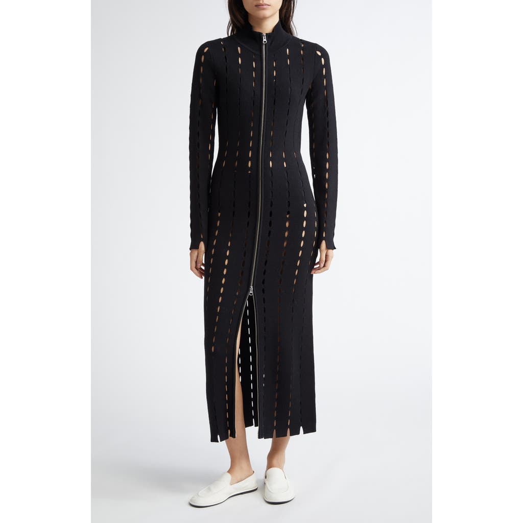 ZANKOV Anatonia Allover Cutout Zip Longline Cardigan in Black