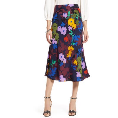 Petite Halogen Bias Cut A-Line Midi Skirt, Burgundy
