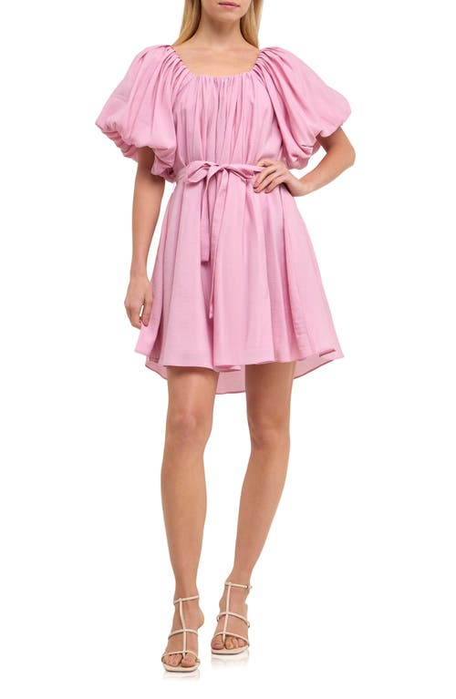 Endless Rose Pleated Puff Sleeve Cotton Blend Minidress in Pink at Nordstrom, Size Small