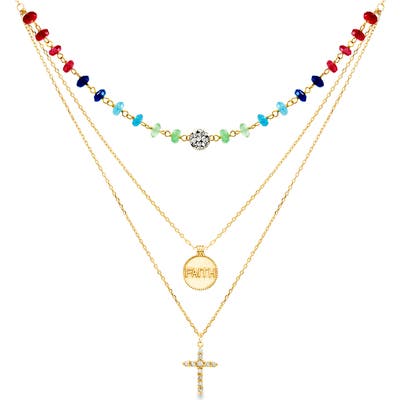 Lesa Michele Crystal Cross Pendant Layered Necklace