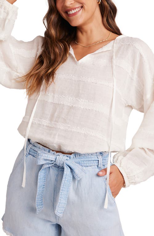 Texture Tie Neck Linen Blend Top in White