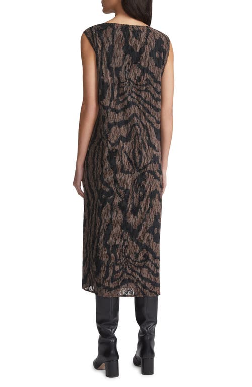 Lafayette 148 Wood Grooves Pleated Lace Midi Dress In Wood Multi In Wood Multi