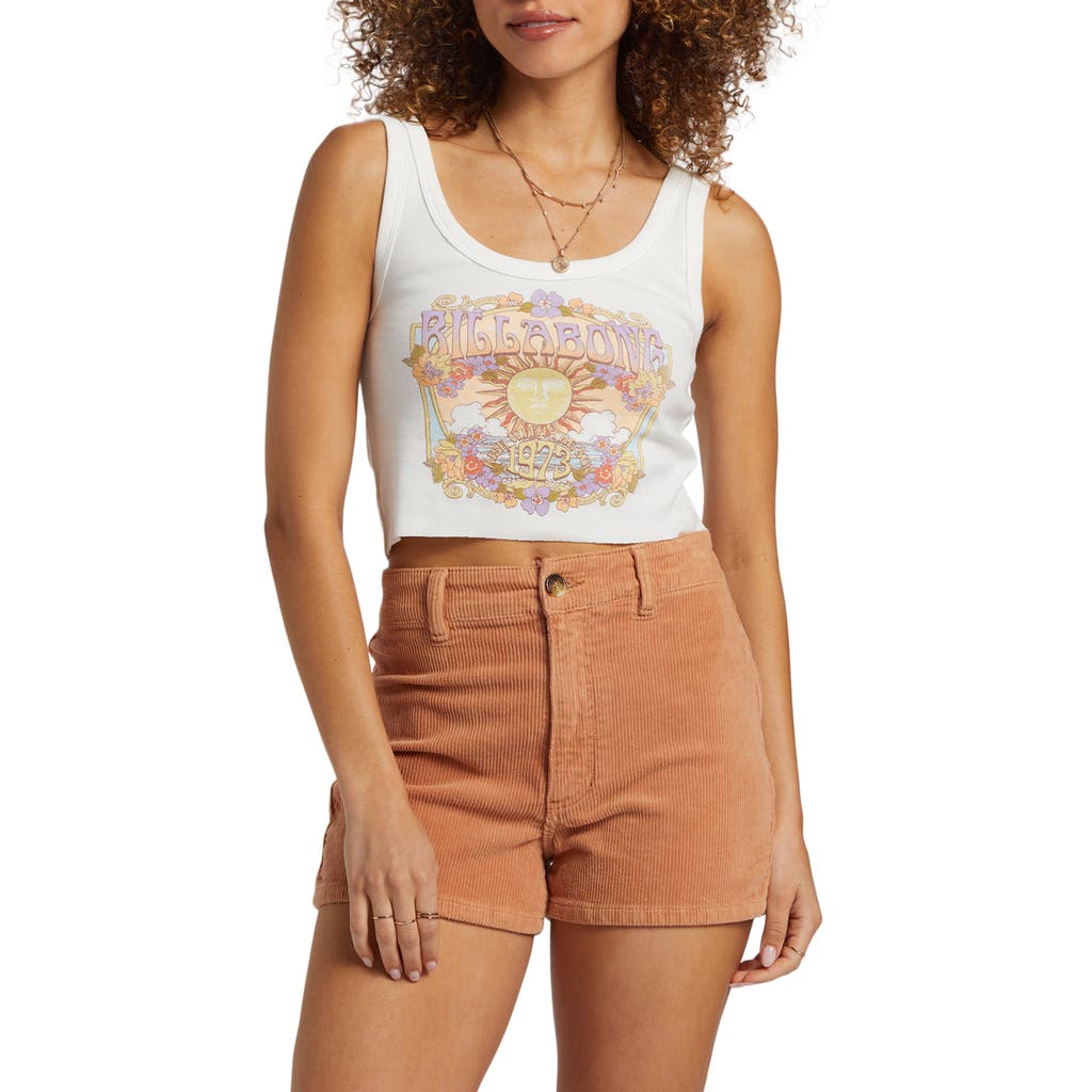 Billabong Ray Of Sunshine Cotton Graphic Crop Tank In White